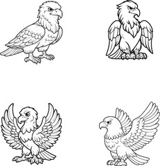 Eagle Silhouette Set – Powerful Vector Illustrations of Birds of Prey in Striking Poses