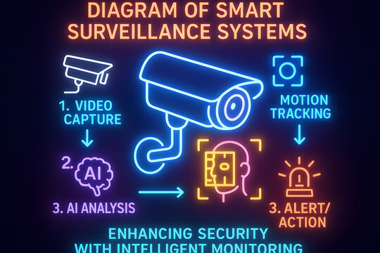 Smart Surveillance Infographic with AI Analytics for Advanced Security Monitoring Solutions