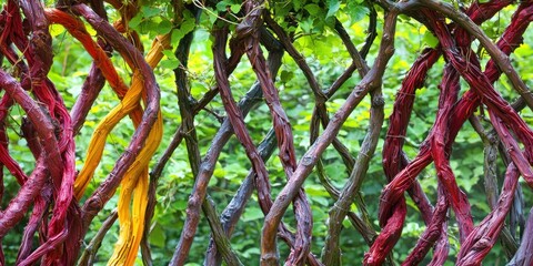 A surreal time-lapse of colorful vines weaving together in an abstract design