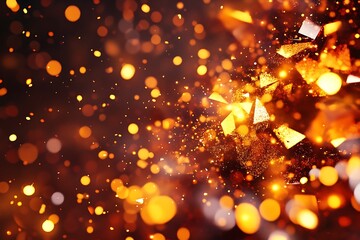 Golden abstract glitter explosion background with shimmering light and burst elements