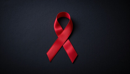 Red ribbon folded on white background, symbol of awareness and solidarity, macro shot with no people.