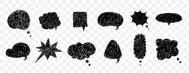 Speech Bubble collection with crayon texture. Vector chat balloons for comics or retro designs. Pencil Chalk Texture Message clouds.