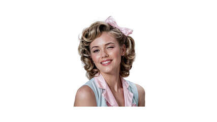 Playful Vintage Pin-Up Girl Winking, Retro Hairstyle and Fashion