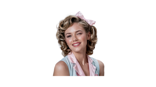 Playful Vintage Pin-Up Girl Winking, Retro Hairstyle and Fashion - Powered by Adobe