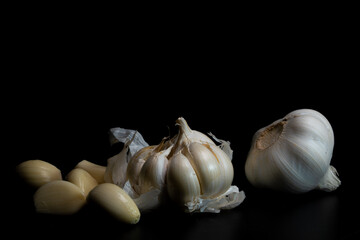 garlic on black background