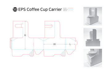 P2_50. Coffee cup carrier. Coffee cup carrier construction. It has a handle on the top of the box to store coffee or beverage cups.