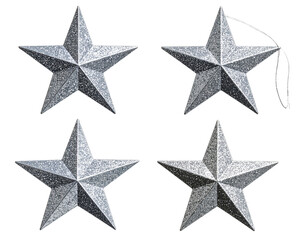 Obraz premium Set Silver Glitter Star on Diagonal Tilt with Soft Glow, Isolated