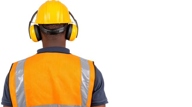A man wearing a yellow vest and a hard hat - Powered by Adobe