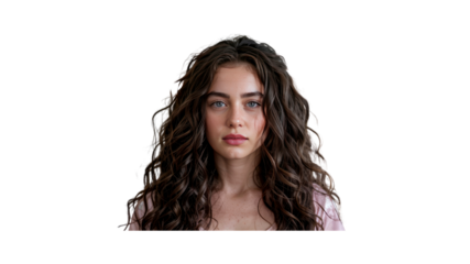 Portrait of a Young Woman with Long, Curly Brown Hair