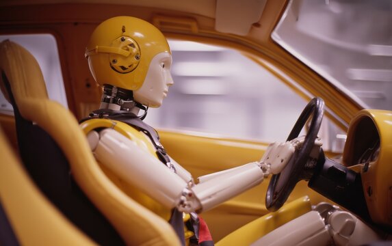 Crash test dummy seated in a car