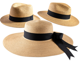 Set Side Angle Straw Hat with Flowing Ribbon on Breezy Day, Stylized