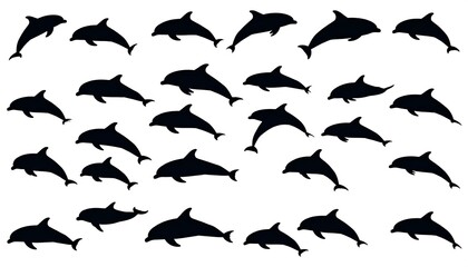 Black silhouettes of dolphins