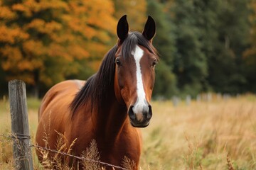 Fototapeta premium Lovely chestnut horse in a field