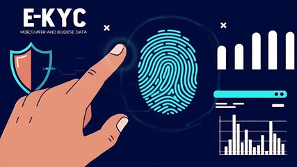 Hand Scanning Fingerprint Digital Security System On Dark Blue Background - Powered by Adobe
