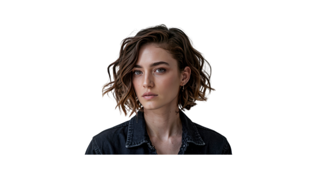 Confident Young Woman with Short Curly Brown Hair