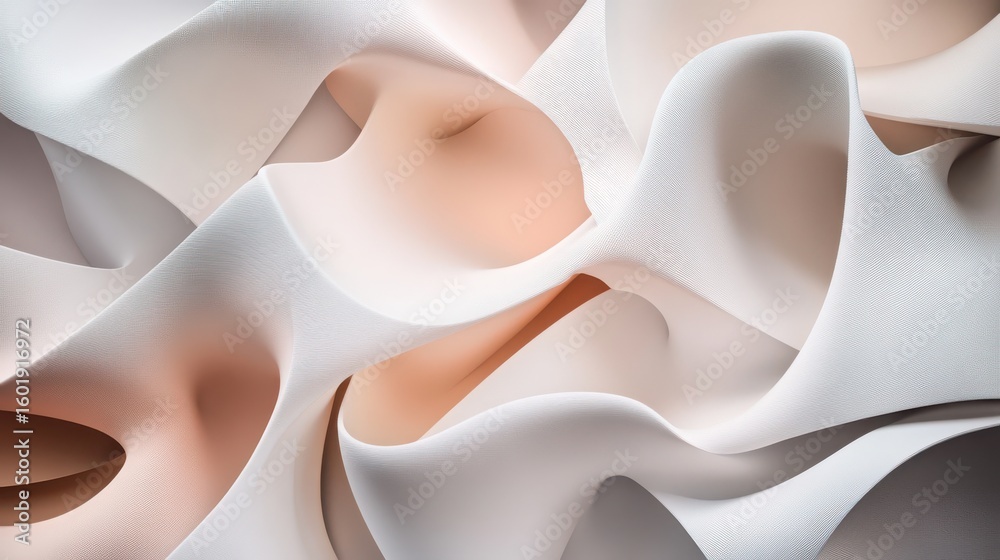 Wall mural soft abstract 3d shapes with pillowy textures on a light background