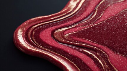 Swirling maroon metallic paint with gold glitter and liquid flow texture