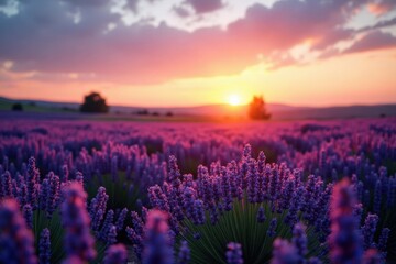 Fototapeta premium Lavender Field at Sunset Glow