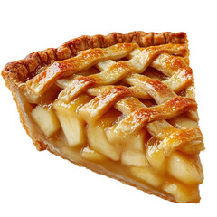 Delicious slice of homemade apple pie with a golden brown lattice crust isolated on transparent background