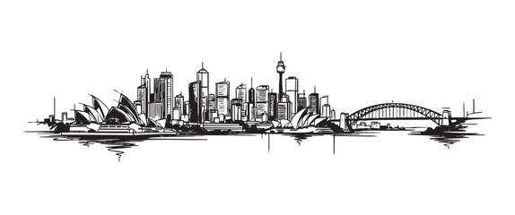 Naklejka premium sydney australia cityscape tall building engraving sketch vector illustration