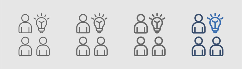 creative team line icon with three people and light bulb