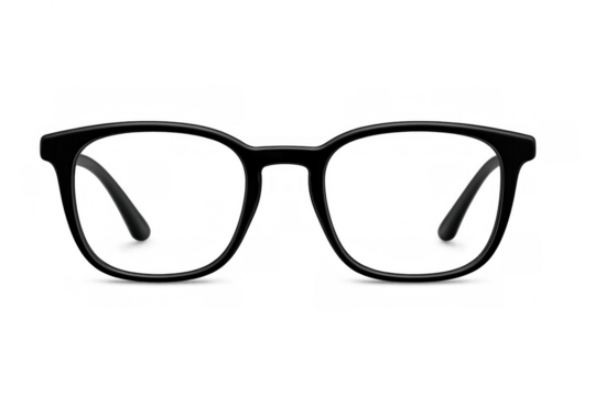 Sleek black eyewear resting on transparent surface, conveying modern elegance and minimalist design aesthetic