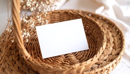 Fototapeta premium Blank card in woven baskets