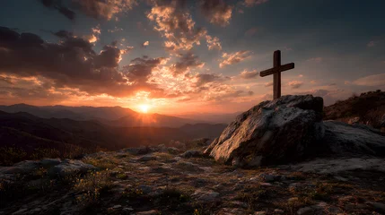 Foto auf Acrylglas Hotel Lamb of god christian cross at sunset religious easter background wallpaper stock photo free download image  © john