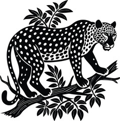  Jaguar Silhouette Stalking On Branch.