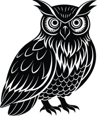 Long Eared Owl Bird Silhouette Icon.