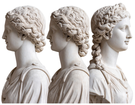 Vintage Sculpture of Smiling Girl with Braided Hair, Side View