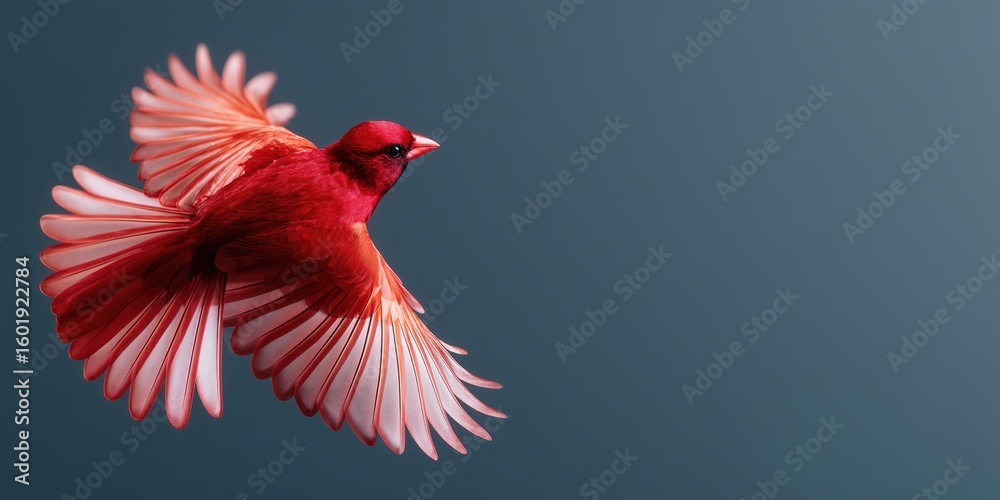 Wall mural a vibrant red bird in flight captured against a soft focus background in pastel tones creating a stu