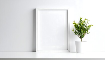 Blank white frame, small plant