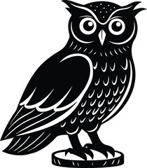 Owl Silhouette Icon with Tree Stump.