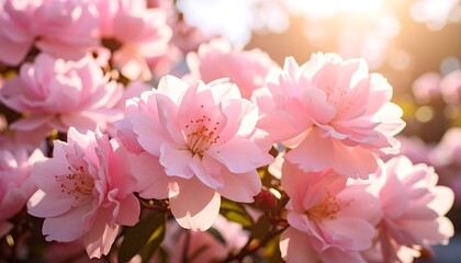 Obraz premium Blossoming pink flowers in sunlight