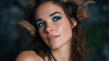 Young Woman With Ram Horns