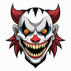 Terrifying clown face with sharp teeth and unsettling glowing eyes for halloween