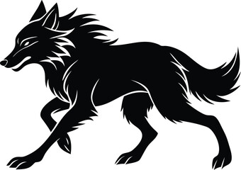 Running Wolf Silhouette Sharp Ears.