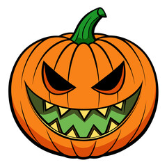 Spooky jack o lantern with sharp teeth and a stem perfect for halloween decorations