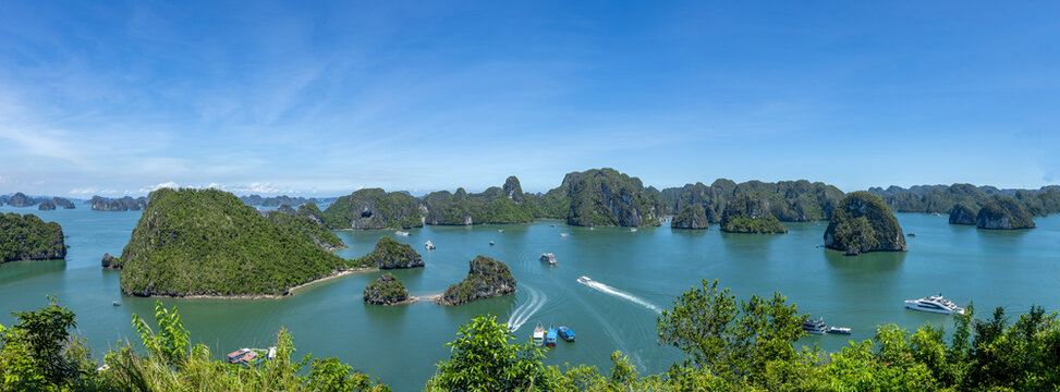 Beautiful landscape Halong Bay view from adove the Bo Hon Island. Halong Bay is the UNESCO World Heritage Site, it is a beautiful natural wonder in northern Vietnam.