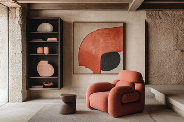 Modern armchair with abstract art

