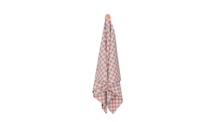3D Render a checkered umbrella hanging on a white wall
