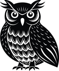 Single Owl Silhouette Vector Isolated Art.