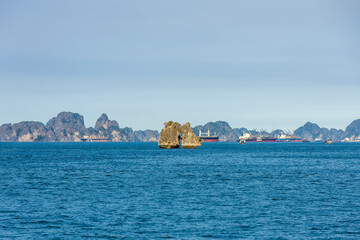 Hon Ga Choi Island or Cock and Hen, Fighting Cocks Island located in Halong bay, Vietnam, Trong Mai...