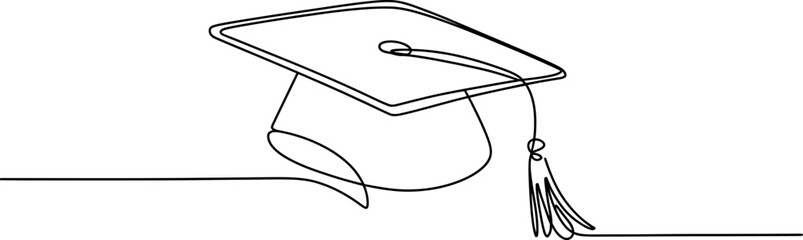 Minimalist graduation cap drawing isolated on white background