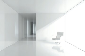 White minimalist interior design with chair in empty room architecture and hallway view