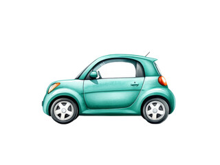 Fototapeta premium Compact teal car illustration on a transparent background