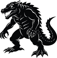Wild Crocodile Ready To Attack Silhouette.