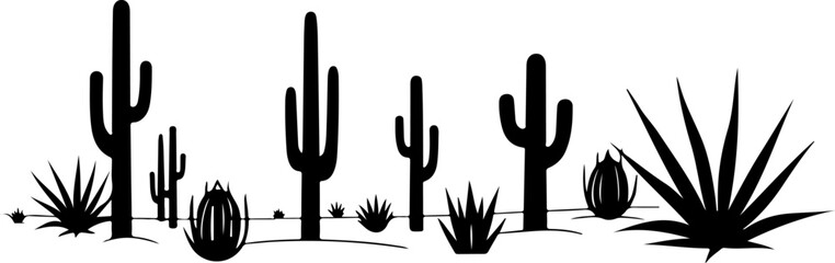 Obraz premium vector illustration of cactus, vector, silhouette, hand, tree, illustration, art, deer, animal, nature, design, symbol, black, woman, people, sign, tattoo, plant