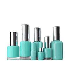 Obraz premium Elegant turquoise nail polish collection against a stark black backdrop showcasing beauty